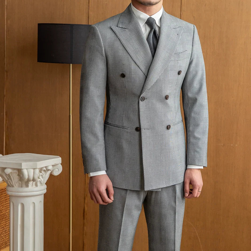 Costume croisé Prince de Galles gris