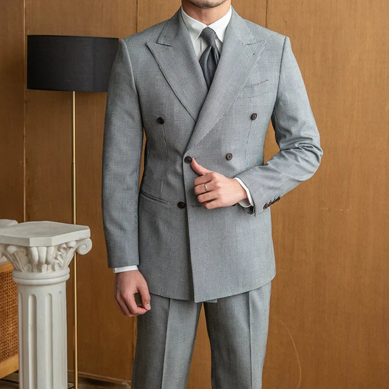 Costume croisé Prince de Galles gris