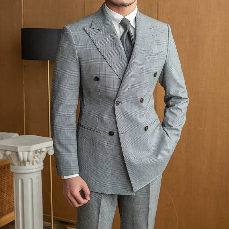 Costume croisé Prince de Galles gris