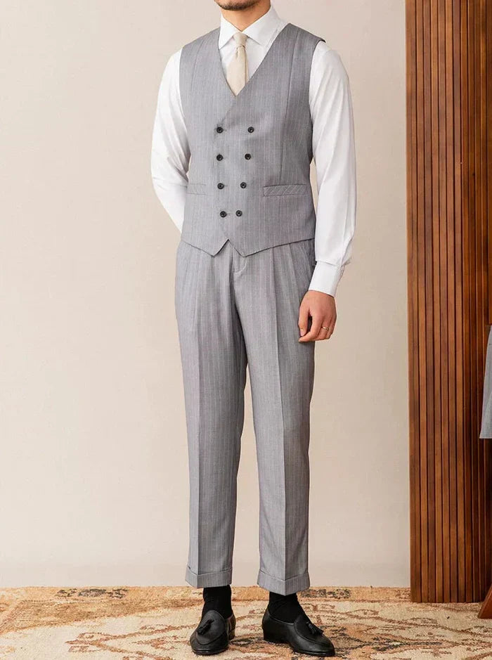Gilet croisé gris à fines rayures
