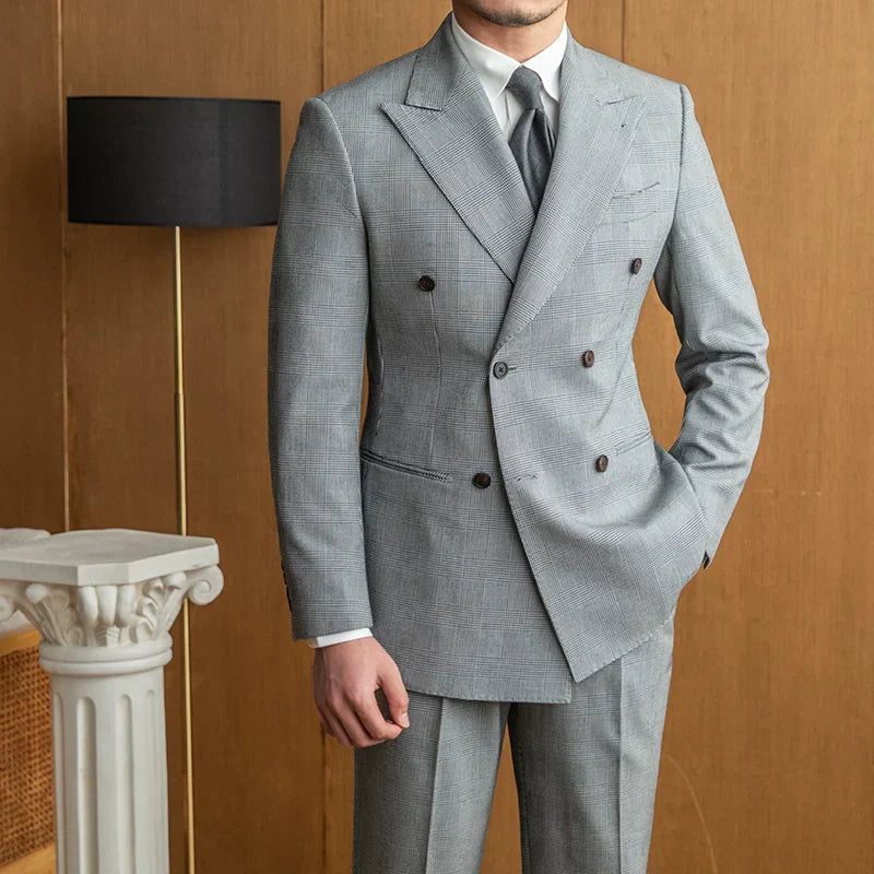 Costume croisé Prince de Galles gris