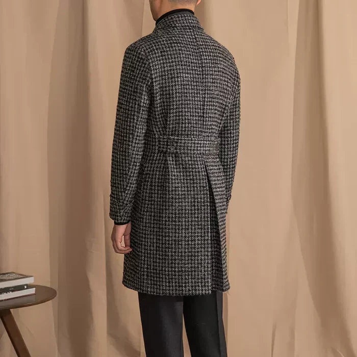 Cappotto Doppiopetto Grigio Scuro a Quadri Houndstooth