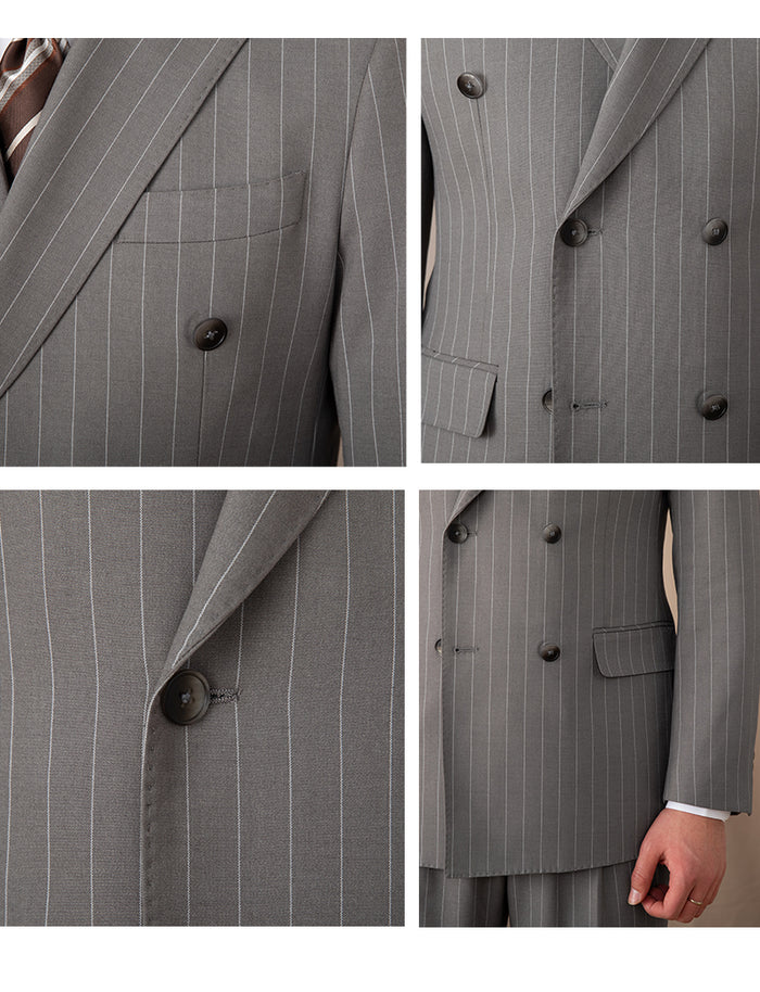 Blazer croisé gris à fines rayures