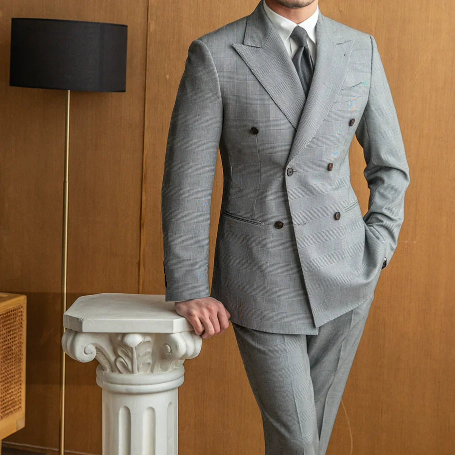 Costume croisé Prince de Galles gris