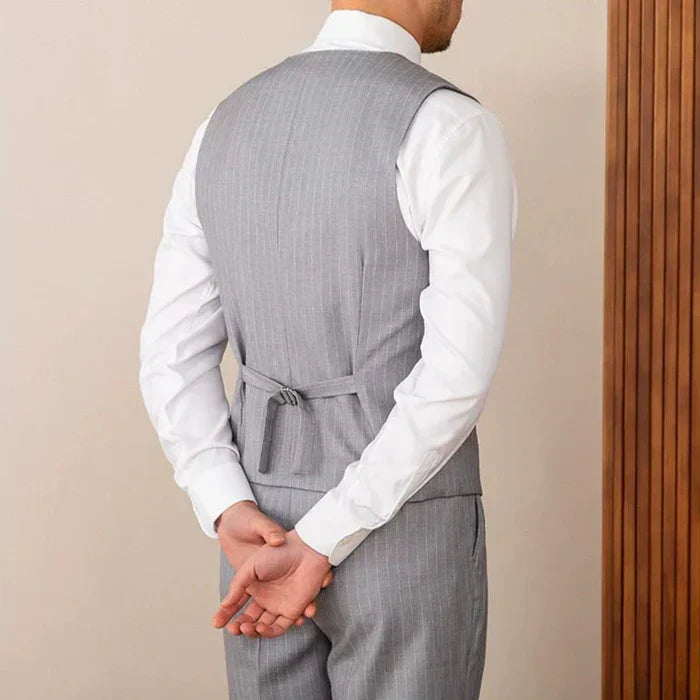 Gilet croisé gris à fines rayures