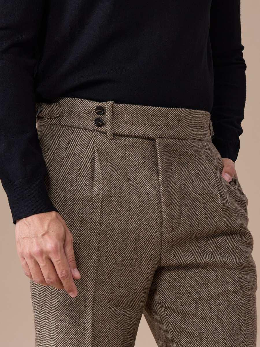 Pantalon plissé en laine à chevrons Venice