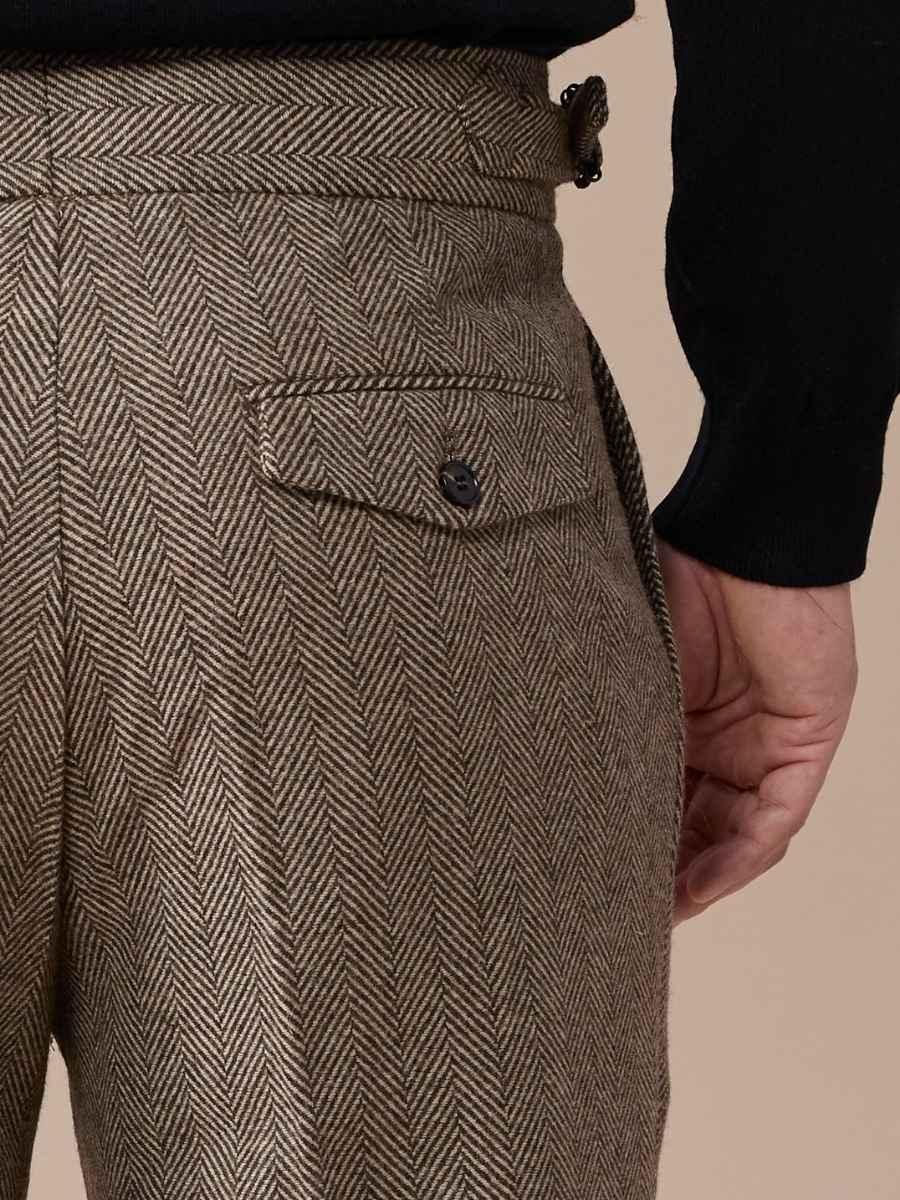 Pantalon plissé en laine à chevrons Venice