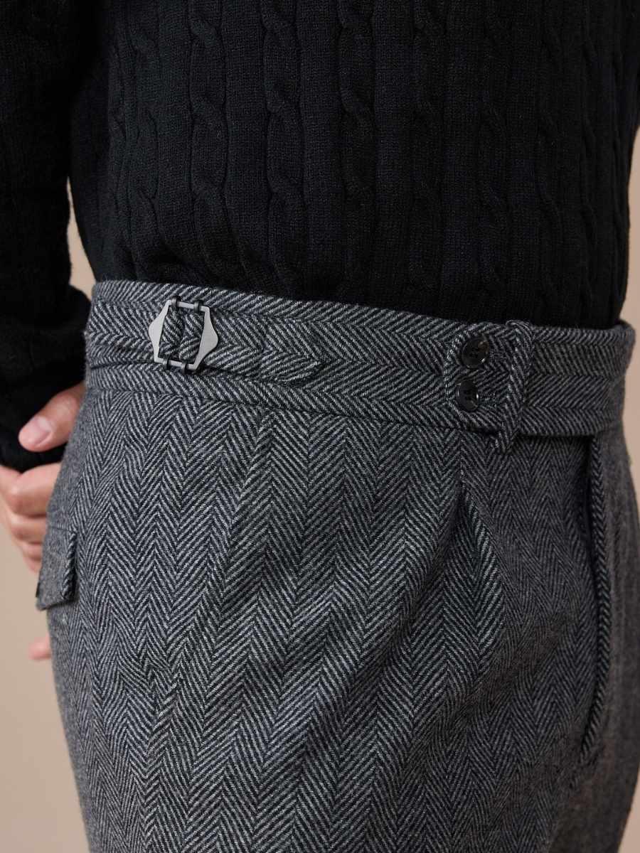 Pantalon plissé en laine à chevrons Venice