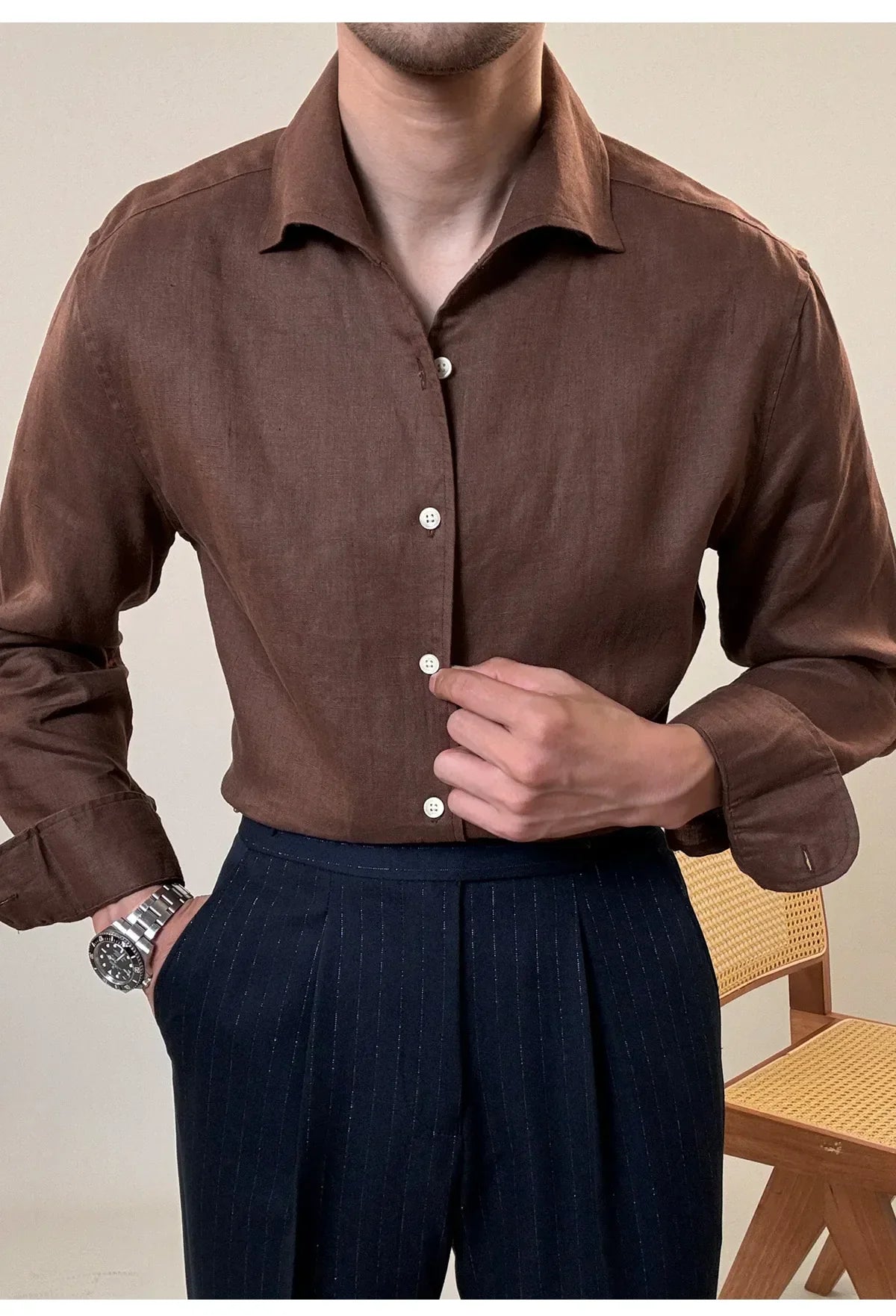 Loops LS031 Herren Leinen Businesshemd