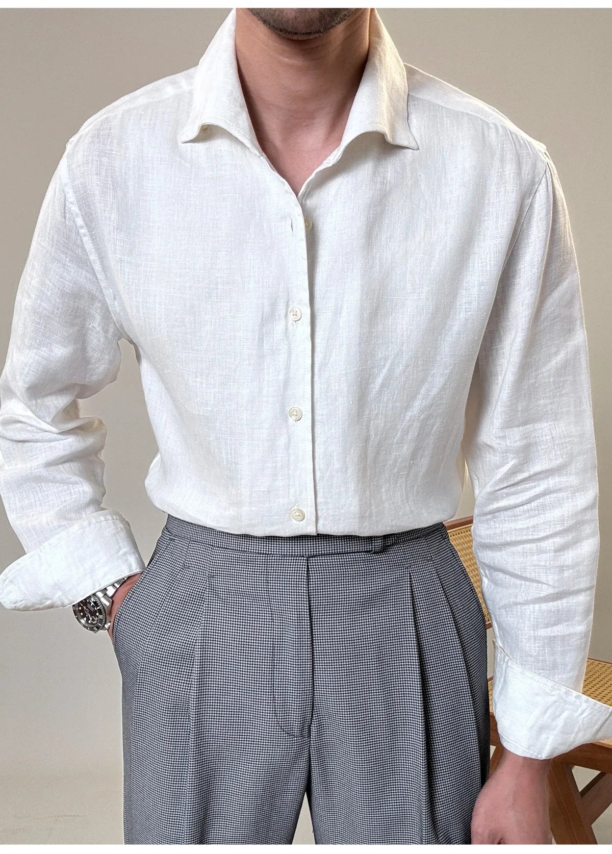 Loops LS031 Herren Leinen Businesshemd