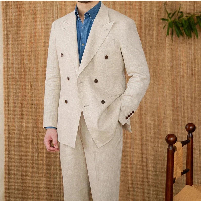 Traje Veyron de Lino con Solapas Superpuestas