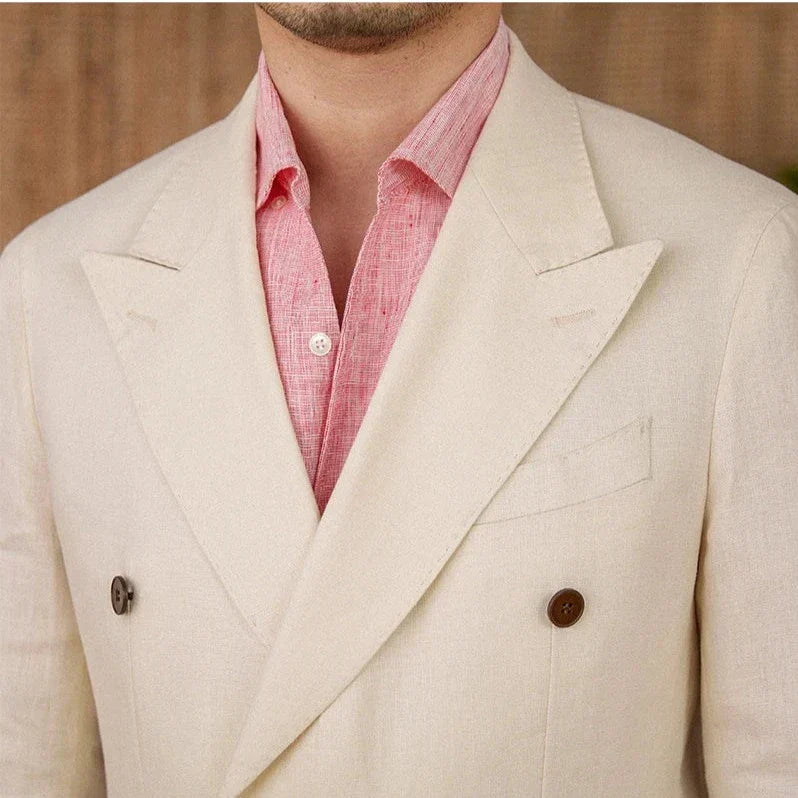 Traje Veyron de Lino con Solapas Superpuestas