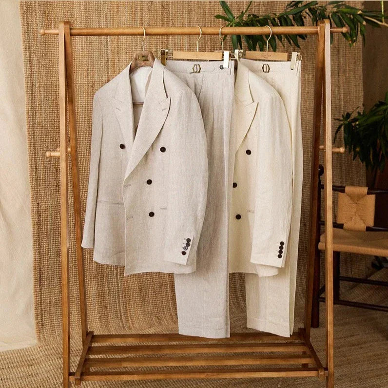 Traje Veyron de Lino con Solapas Superpuestas