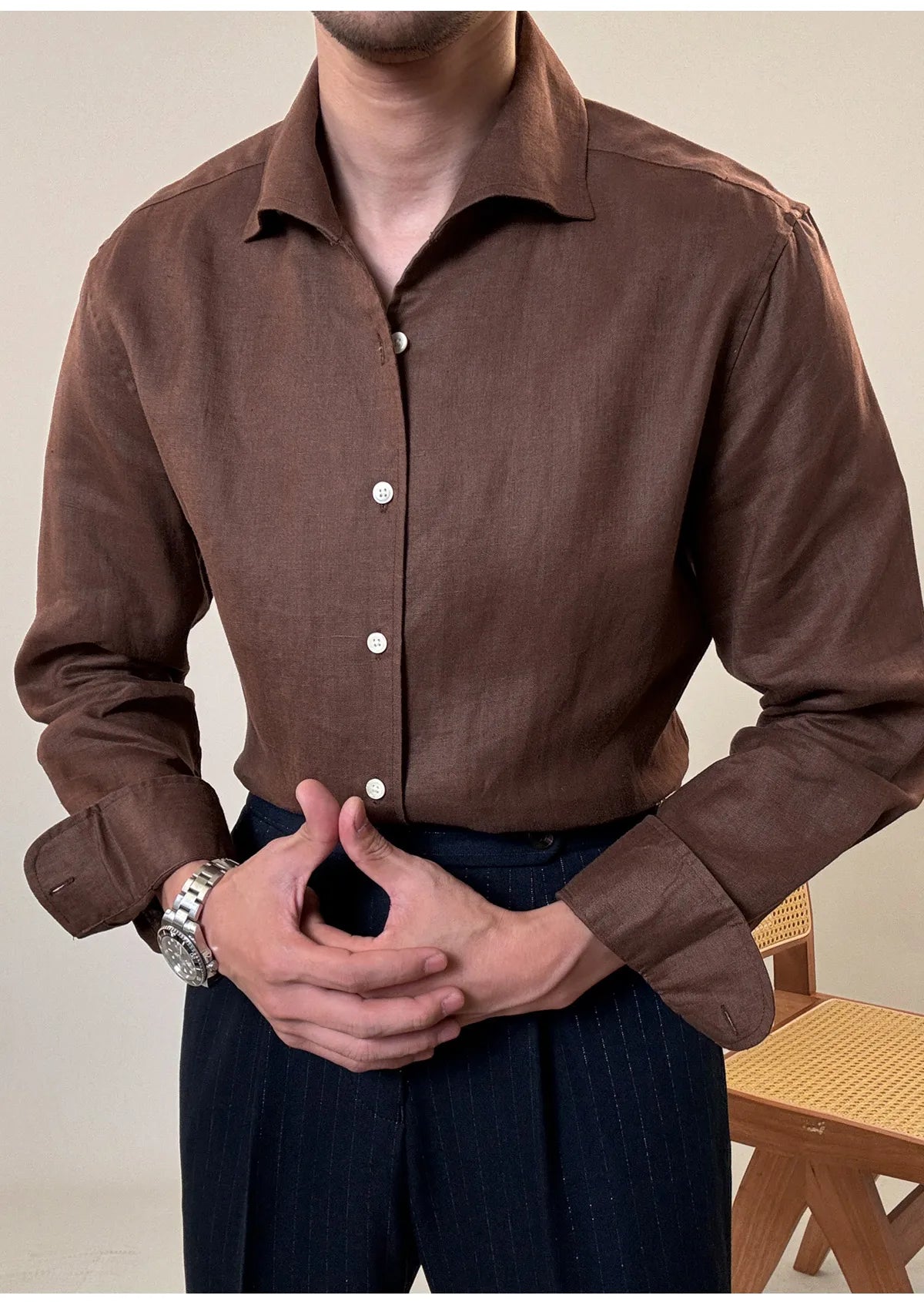 Loops LS031 Herren Leinen Businesshemd
