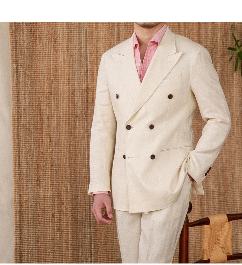 Traje Veyron de Lino con Solapas Superpuestas