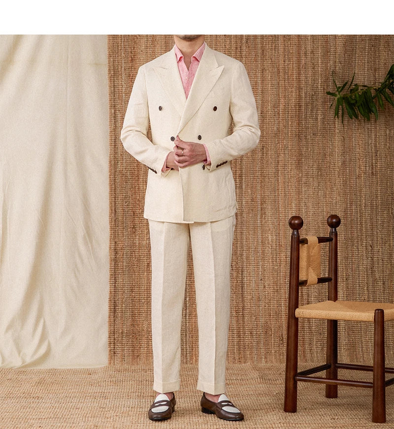 Traje Veyron de Lino con Solapas Superpuestas