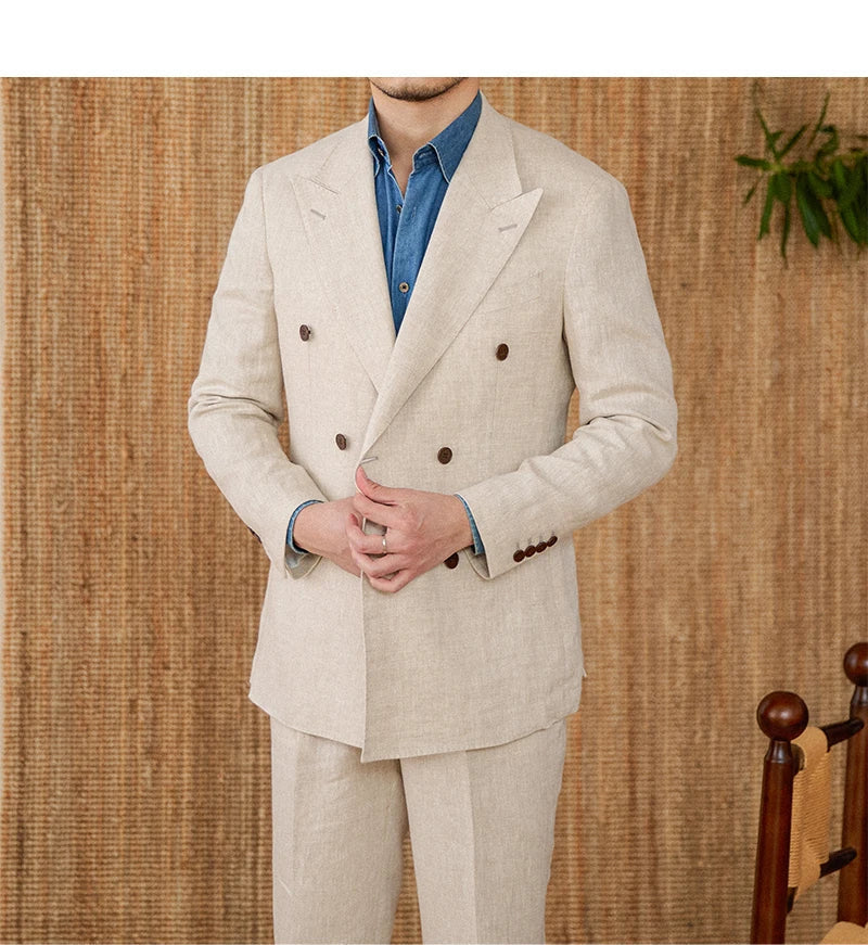 Traje Veyron de Lino con Solapas Superpuestas