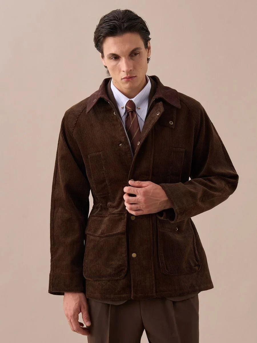 Giacca Vintage in Velluto a Coste con Collo Retrò Britannico 100% Cotone