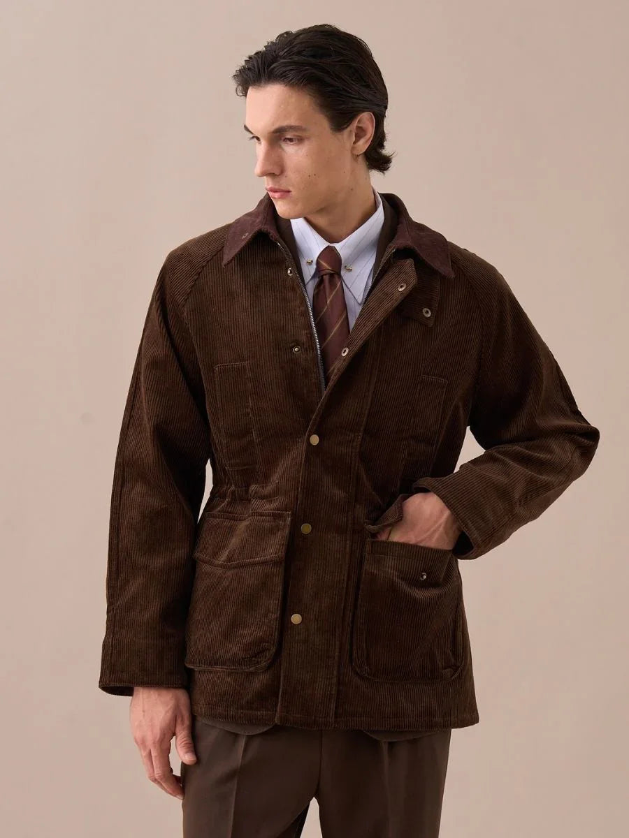 Giacca Vintage in Velluto a Coste con Collo Retrò Britannico 100% Cotone