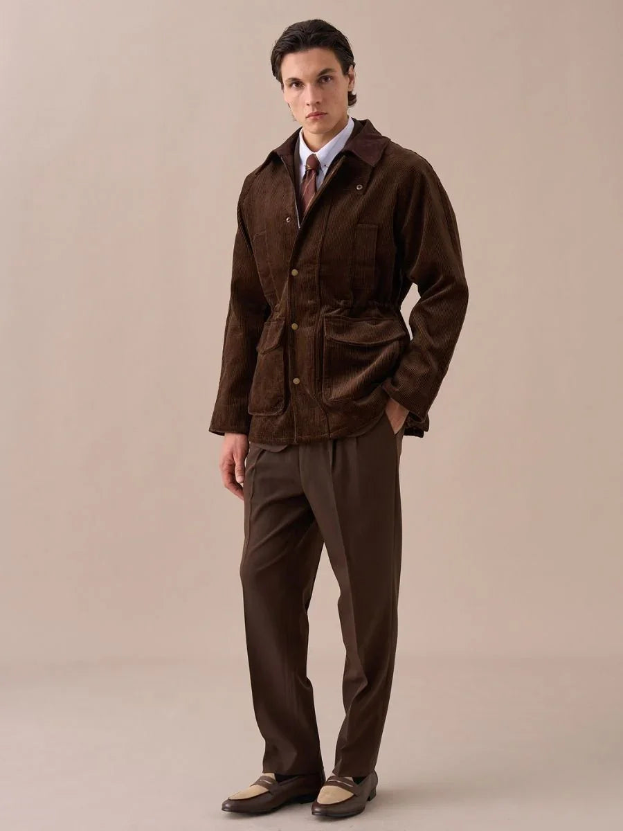 Giacca Vintage in Velluto a Coste con Collo Retrò Britannico 100% Cotone